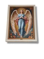 Obraz 3D Anioł Stróż Z Rozłożonymi Skrzydłami, Niebieski, Drewno 28X19,5