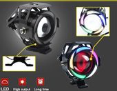 2xHalogen motocyklowy U7 LED z kolorowym ringiem+włącznik kolor czarny