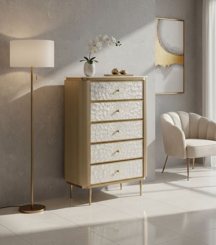 Komoda złota ryflowana muszelkowe fronty Champion 120x80x40 na Arena.pl