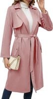 Długi Płaszcz Damski Trencz z Paskiem Jesienno Zimowy Różowy XXL Zamszowy