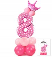 ZESTAW BALONÓW STOJĄCY RÓŻOWY Z CYFRĄ 8 NA PRZYJĘCIE URODZINOWE DEKORACJA