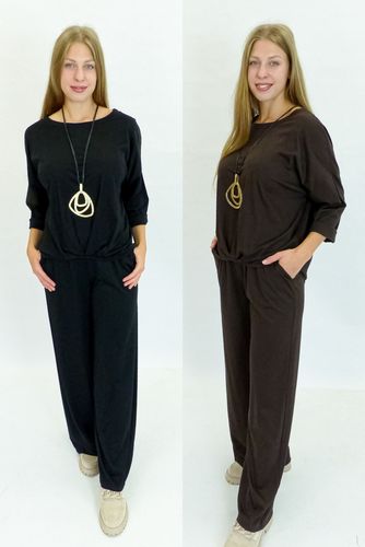 Czekoladowy Damski Komplet z Szerokimi Spodniami UNI na Arena.pl