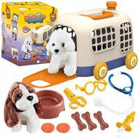 ZESTAW MAŁEGO WETERYNARZA PLUSZOWY PIESEK MASKOTKA TRANSPORTER + AKCESORIA