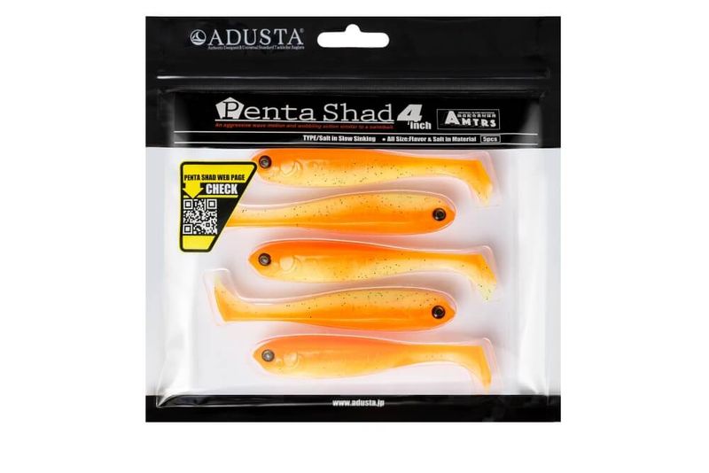 ADUSTA PENTA SHAD 100 GREEN CHART GLITTER ORANGE 4 '' / 10 cm /kpl5 zdjęcie 2