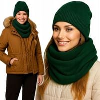 Zimowy CIEPŁY KOMPLET damski modna CZAPKA + KOMIN szalik produkt
