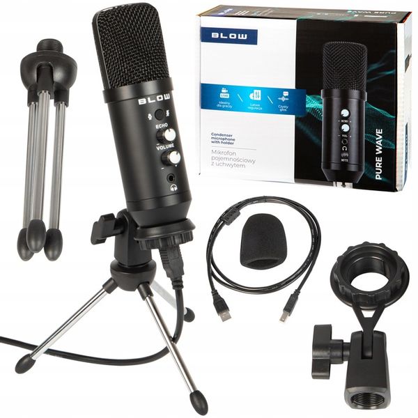 MIKROFON STUDYJNY Z TRIPODEM POJEMNOŚCIOWY REGULACJA UCHWYT GAMINGOWY USB zdjęcie 1