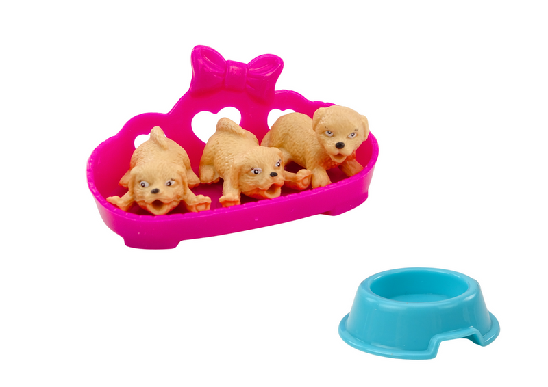 Mini Laleczka Długie Włosy Sukienka Trzy Pieski Legowisko zdjęcie 3