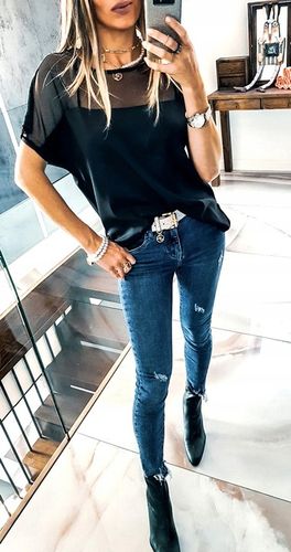 . BLUZKA TIULOWA Z SIATECZKĄ LUŹNA ELEGANCKA XL na Arena.pl