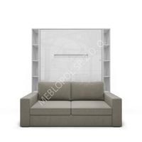 Półkotapczan MEBLOPOL 140V pionowy z sofą i regałami WHITE/WHITE MATT