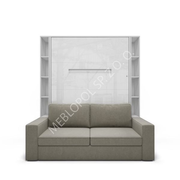 Półkotapczan MEBLOPOL 140V pionowy z sofą i regałami WHITE/WHITE MATT zdjęcie 1