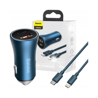 SZYBKA ŁADOWARKA SAMOCHODOWA 40W PD QC USB-C / USB + KABEL DO IPHONE NIEBIE