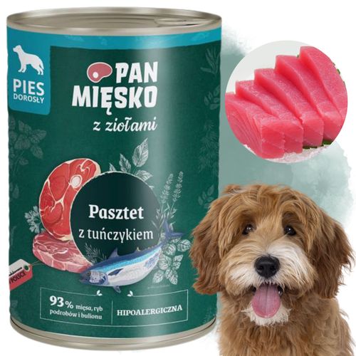 mokra karma dla psa pasztet tuńczyk i zioła pan mięsko hipoalergiczna 400g na Arena.pl