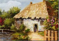 100 70CM OBRAZ PŁÓTNO WIEJSKI DOMEK PŁÓTNO RAMA