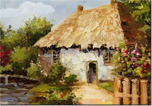 100 70CM OBRAZ PŁÓTNO WIEJSKI DOMEK PŁÓTNO RAMA na Arena.pl