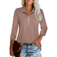 Bluzka damska sweter golf z suwakiem rękaw 3/4 elegancka brązowa XXL