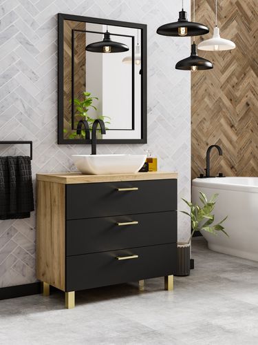 Szafka łazienkowa ROMA 60 czarny/dąb craft złoty z umywalką Lara (W5) na Arena.pl