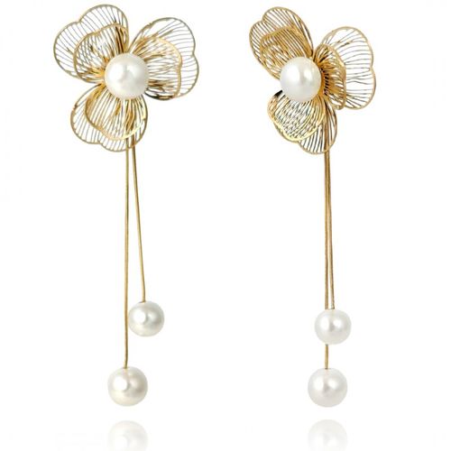 Kolczyki Ze Stali Szlachetnej Platerowane 14K Złotem Kwiaty Perełki Kst3361 na Arena.pl