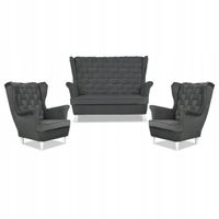 Zestaw wypoczynkowy Carol sofa fotele paski Family Meble grafitowy