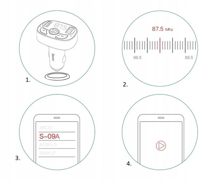 Baseus Transmiter Fm Bluetooth Ładowarka Mp3 2Xusb zdjęcie 5
