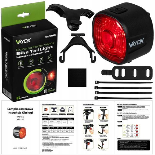 LAMPKA ROWEROWA TYLNA CZERWONA 17xLED WODOODPRONA MOCNA USB-C VAYOX na Arena.pl