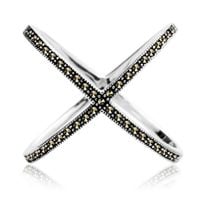 srebrny nowoczesny pierścionek x z markazytami