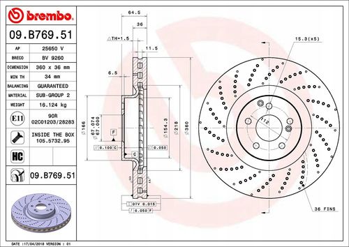 TARCZA HAM PRZOD 360X36 V BREMBO na Arena.pl