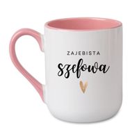 KUBEK "ZAJEBISTA SZEFOWA" Wzór - Elegant Coffee Różowy 330 ml