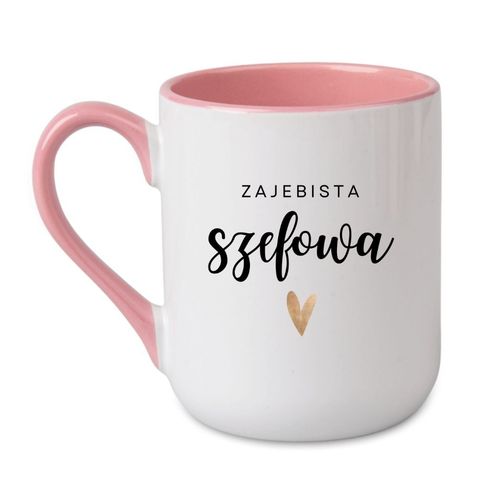 KUBEK "ZAJEBISTA SZEFOWA" Wzór - Elegant Coffee Różowy 330 ml na Arena.pl