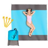 Wodoodporna mata plażowa koc piknikowy 210x200 cm niebieska z szary paskami