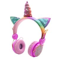 KOCIE USZY SŁUCHAWKI DLA DZIECI BLUETOOTH KOTEK JEDNOROŻEC Z CYRKONIAMI UNICORN