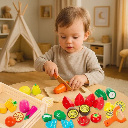 DREWNIANE WARZYWA OWOCE DO KROJENIA NA MAGNES DLA DZIECI ZESTAW XXL na Arena.pl