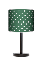 Lampa stołowa - drewniana duża - Kropki butelkowa zieleń