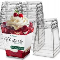PUCHARKI DO DESERÓW LODÓW 200ml POJEMNIK NA PRZEKĄSKI KWADRATOWE ZESTAW 50x
