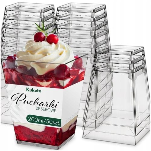 PUCHARKI DO DESERÓW LODÓW 200ml POJEMNIK NA PRZEKĄSKI KWADRATOWE ZESTAW 50x na Arena.pl