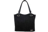 Duża elegancka torebka z naturalnej skóry i zamszu - Czarna