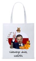 Prezydent Andrzej Duda Torba Eco Biała Shopper Z Nadrukiem Ze Zdjęciem