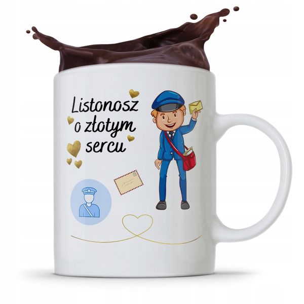Kubek Prezent Dla Listonosza O Złotym Sercu Z Nadrukiem Ze Zdjęciem zdjęcie 1