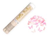 Tuba z konfetti baby shower różowe motylki dziewczynka 20cm