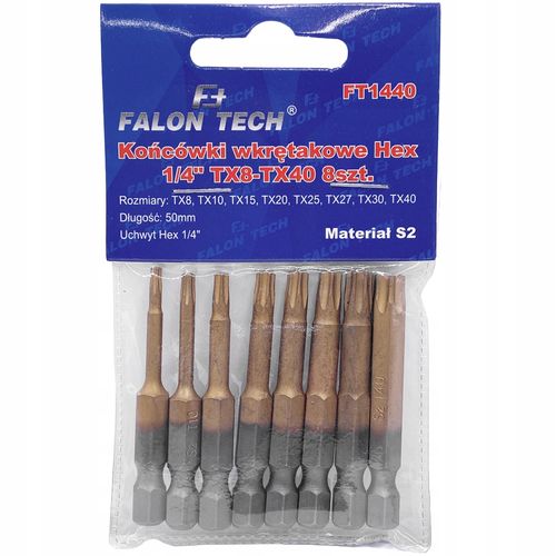 Zestaw bitów Torx TX8-TX40 50 mm 1/4" 8 szt. Falon-Tech na Arena.pl