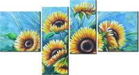 100 55CM OBRAZ 4 ELEM SŁONECZNIKI NIEBIESKIM PŁÓTNO DRUK