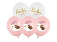 Balony lateksowe Baby Girl miś na księżycu, 30 cm 6 szt.