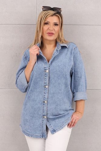 ASYMETRYCZNA JEANSOWA KOSZULA DUŻE ROZMIARY LUŹNA OVERSIZE ELEGANCKA na Arena.pl