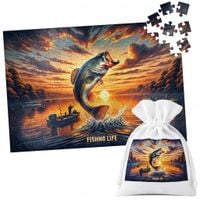 PUZZLE TRADYCYJNE - WĘDKARSKIE WZORY RYBAK WĘDKA FANATYK RYBA - 70 el