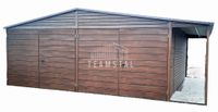 GARAŻ BLASZANY 6m x 5,8m poziom + wiata - dwuspad - 2x Brama + drzwi - drewnopodobny TS273 6x5,8