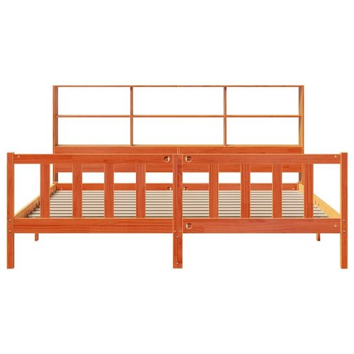 Łóżko z regałem, bez materaca, woskowy brąz, 200x200cm, sosnowe na Arena.pl