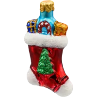 Bombka choinkowa szklana: Świąteczna skarpeta z prezentami