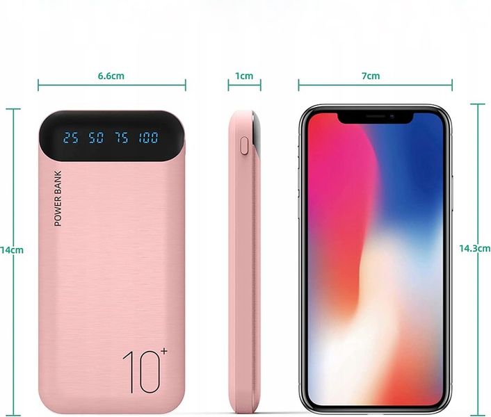 POWERBANK 10000mAh 2,4A 2×USB/USB-C QC PD SZYBKI WYDAJNY POWER BANK LED RÓ zdjęcie 4