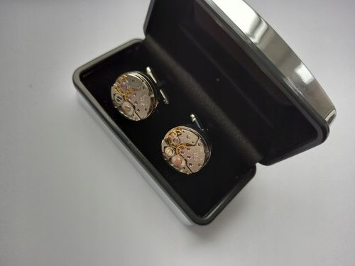 Spinki do mankietów Zegarek Werk Mechanizm Zegarka Steampunk Metalowe Etui na Arena.pl