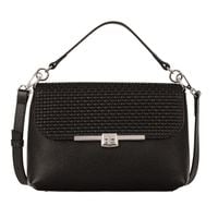 Średniej wielkości torebka skórzana Canaletto z klapką o wzorze plecionki i srebrnym zapięciem obrotowym TD853s33t1