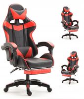 Fotel Gamingowy TS-046A Czarno-Czerwony dla Gracza Obrotowy z Podnóżkiem